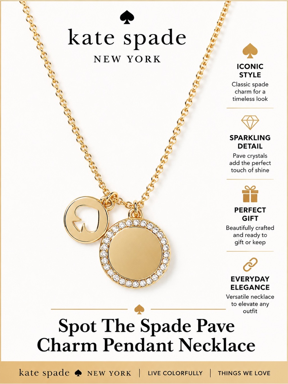 Kate Spade Spot The Spade Pave Charm Gold Pendant Necklace